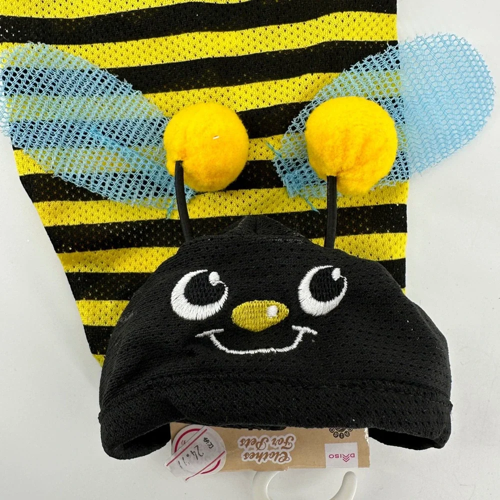 Daiso Honey Bee Dog Hoodie Costume Small Yellow Black Striped Mesh Pet Apparel